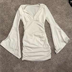 Elegant White Bell Sleeve Dress